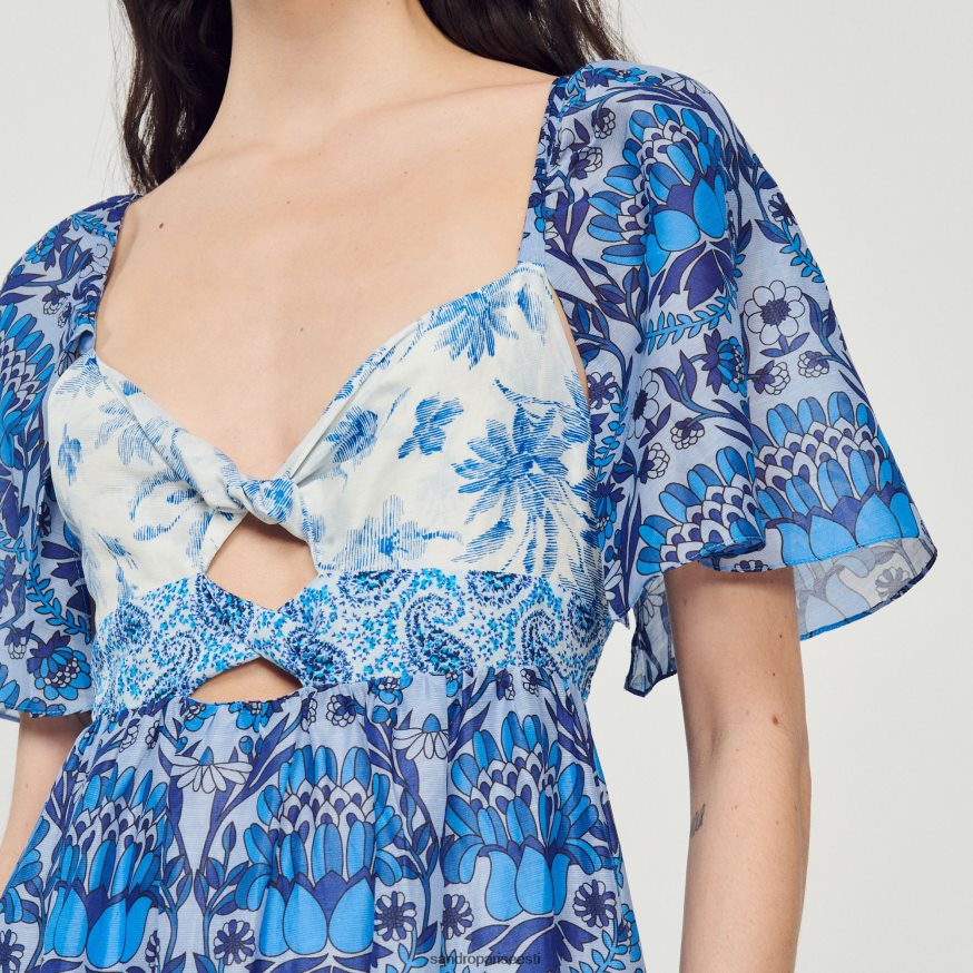 Sandro Paris kehakate naised pikk salli mustriga kleit BN4RF454 sinine