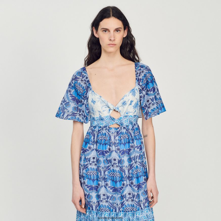 Sandro Paris kehakate naised pikk salli mustriga kleit BN4RF454 sinine