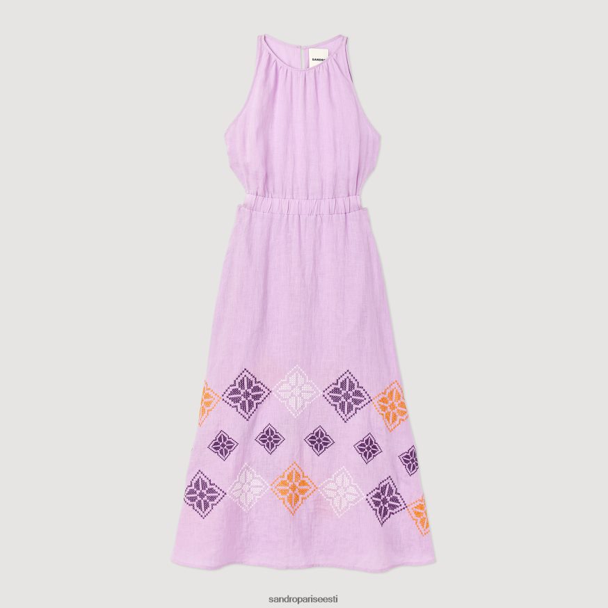 Sandro Paris kehakate naised pikk tikitud linane kleit BN4RF220 lillakas