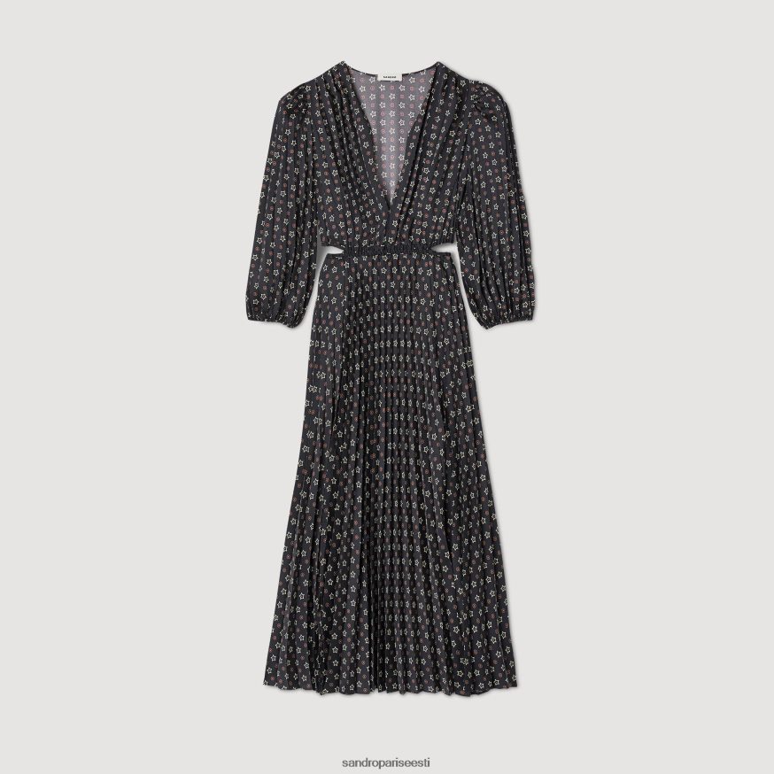 Sandro Paris kehakate naised pikk trükitrükiga voltidega kleit BN4RF16 must/punane