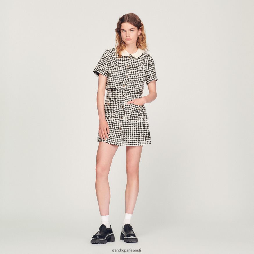 Sandro Paris kehakate naised tweed trompe l'aeil kleit BN4RF170 valge must