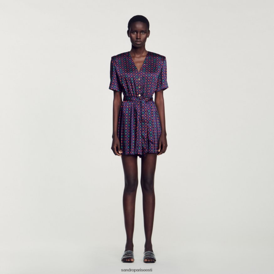 Sandro Paris kehakate naised trükitud satiinist mängukostüüm BN4RF23 sinine/punane