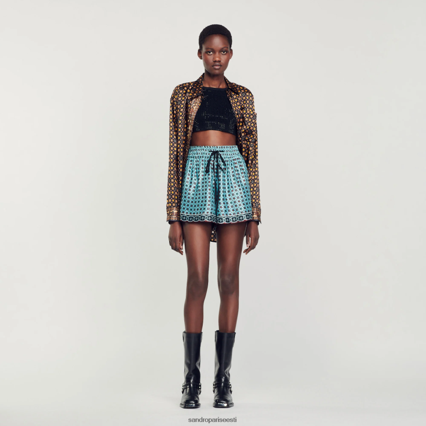Sandro Paris kehakate naised hõljuvad trükitud lühikesed püksid BN4RF68 türkiis/pruun
