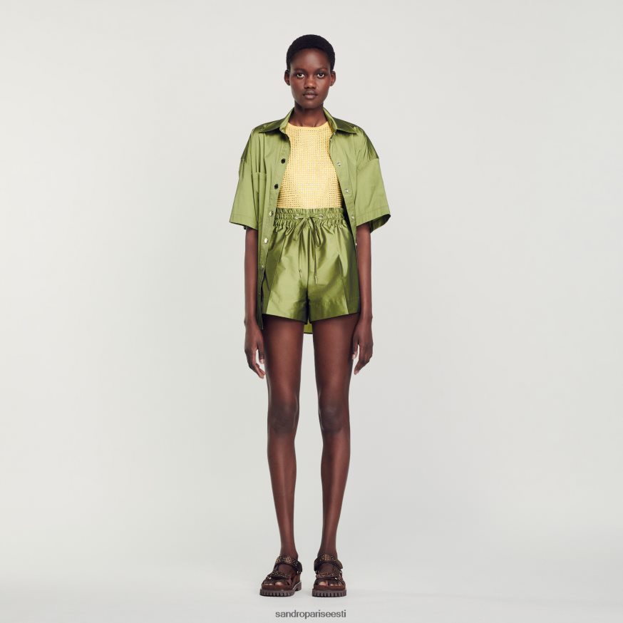 Sandro Paris kehakate naised satiinist lühikesed püksid BN4RF78 kerge kaki