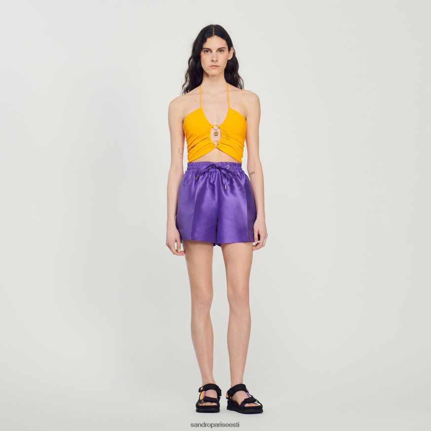 Sandro Paris kehakate naised satiinsed laia säärega lühikesed püksid BN4RF210 lilla