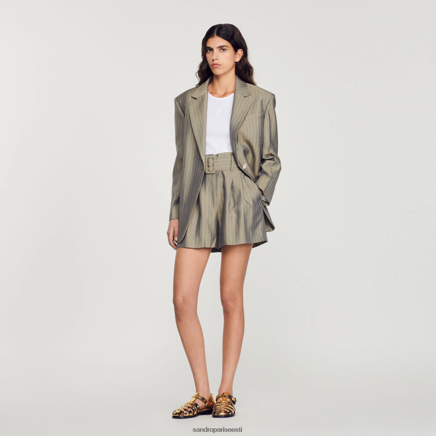 Sandro Paris kehakate naised triibulised lühikesed püksid BN4RF230 oliiviroheline