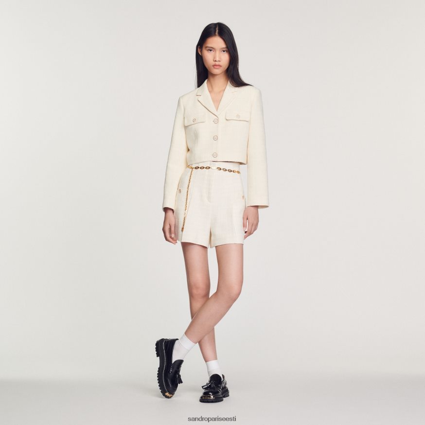 Sandro Paris kehakate naised tviid kõrge vöökohaga lühikesed püksid BN4RF148 ekru