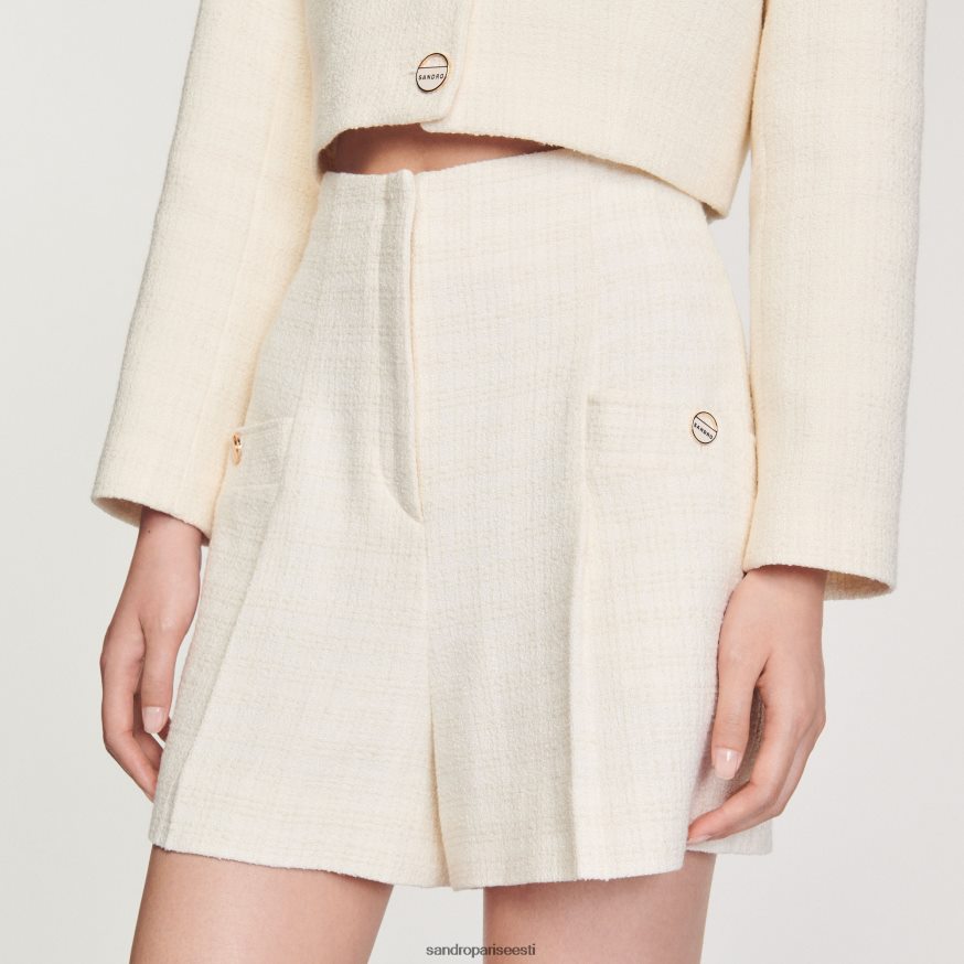 Sandro Paris kehakate naised tviid kõrge vöökohaga lühikesed püksid BN4RF148 ekru