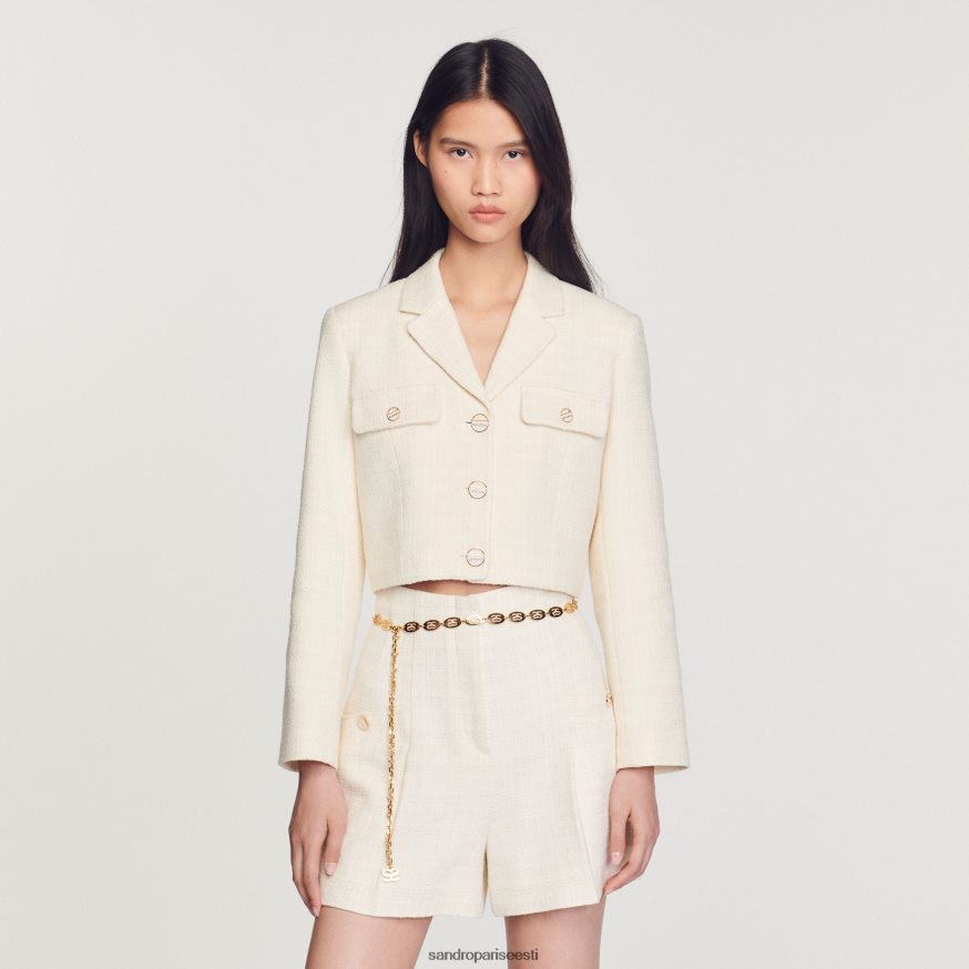 Sandro Paris kehakate naised tviid kõrge vöökohaga lühikesed püksid BN4RF148 ekru