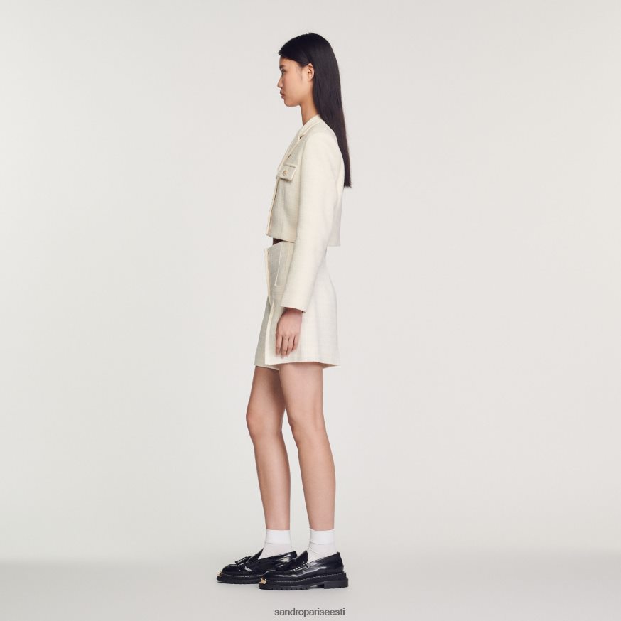 Sandro Paris kehakate naised tviid kõrge vöökohaga lühikesed püksid BN4RF148 ekru