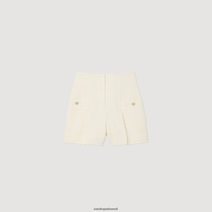 Sandro Paris kehakate naised tviid kõrge vöökohaga lühikesed püksid BN4RF148 ekru