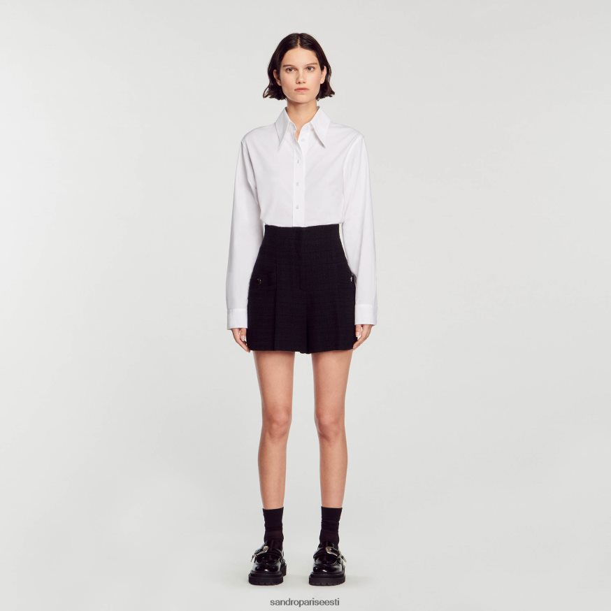 Sandro Paris kehakate naised tviid kõrge vöökohaga lühikesed püksid BN4RF149 must