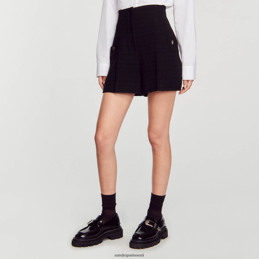 Sandro Paris kehakate naised tviid kõrge vöökohaga lühikesed püksid BN4RF149 must