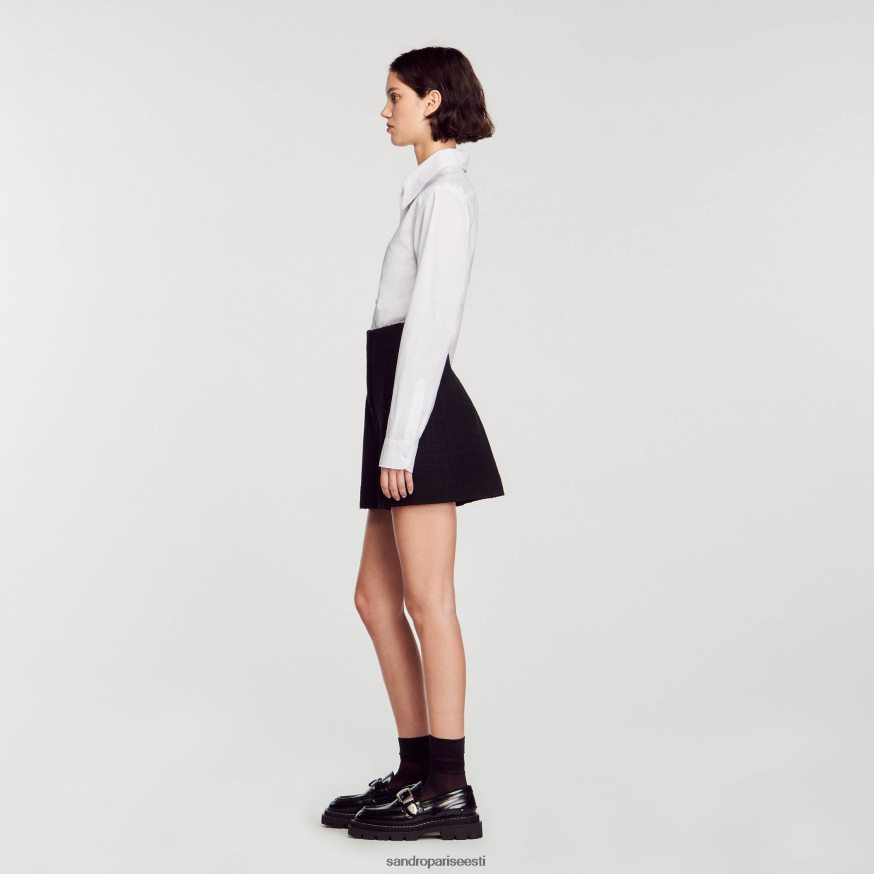 Sandro Paris kehakate naised tviid kõrge vöökohaga lühikesed püksid BN4RF149 must