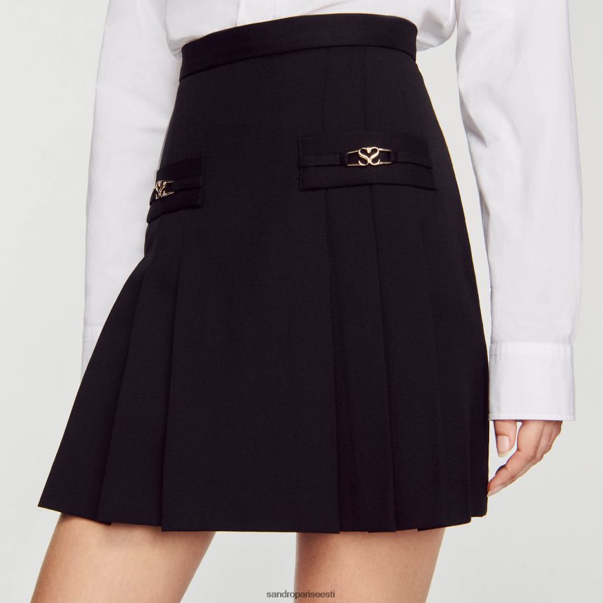 Sandro Paris kehakate naised lühike õmmeldud voltidega seelik BN4RF99 must