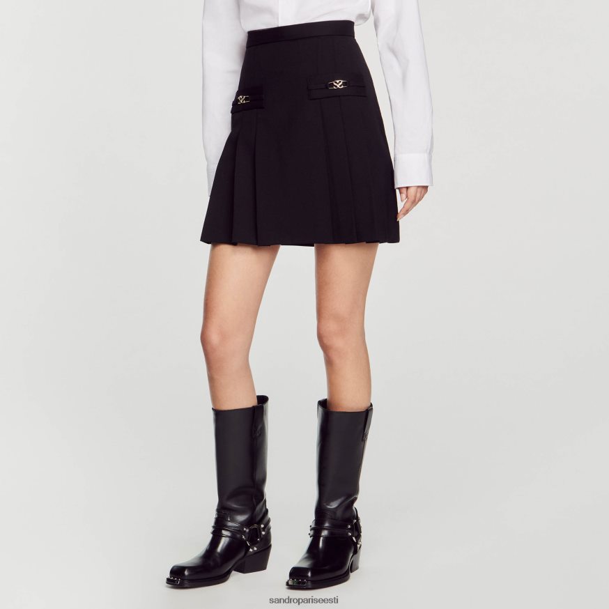 Sandro Paris kehakate naised lühike õmmeldud voltidega seelik BN4RF99 must