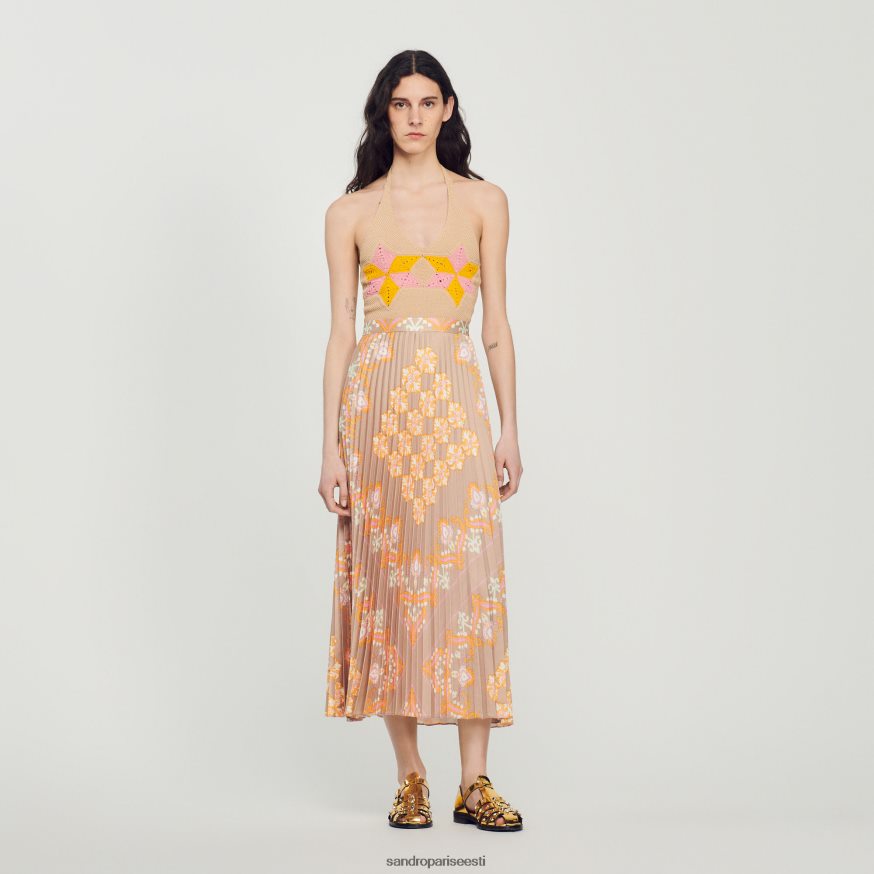 Sandro Paris kehakate naised pikk trükitud voldiga seelik BN4RF262 beež