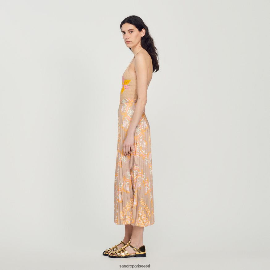 Sandro Paris kehakate naised pikk trükitud voldiga seelik BN4RF262 beež