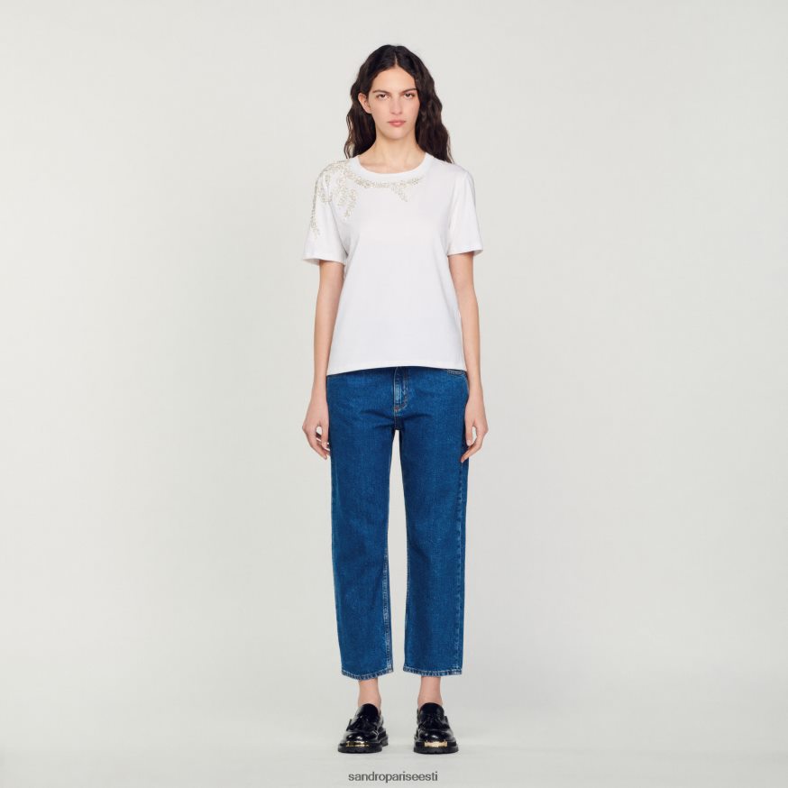 Sandro Paris kehakate naised kiviga kaunistatud t-särk BN4RF150 valge