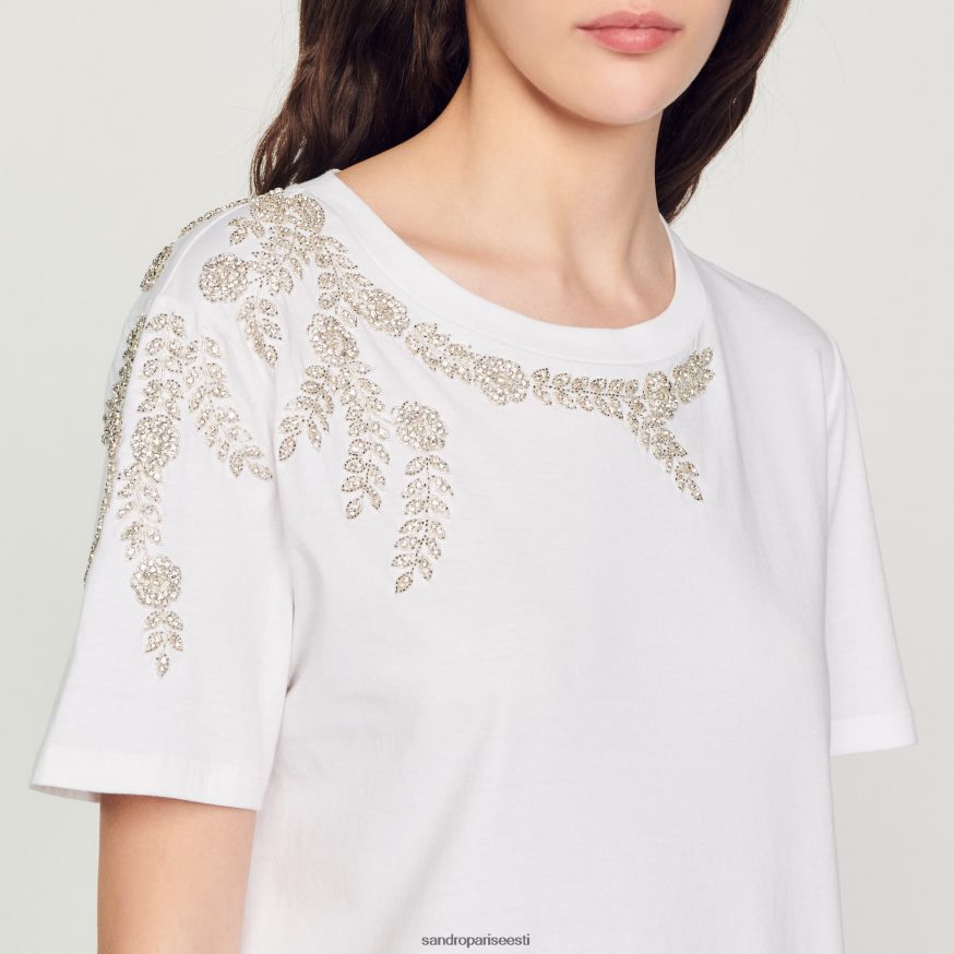 Sandro Paris kehakate naised kiviga kaunistatud t-särk BN4RF150 valge