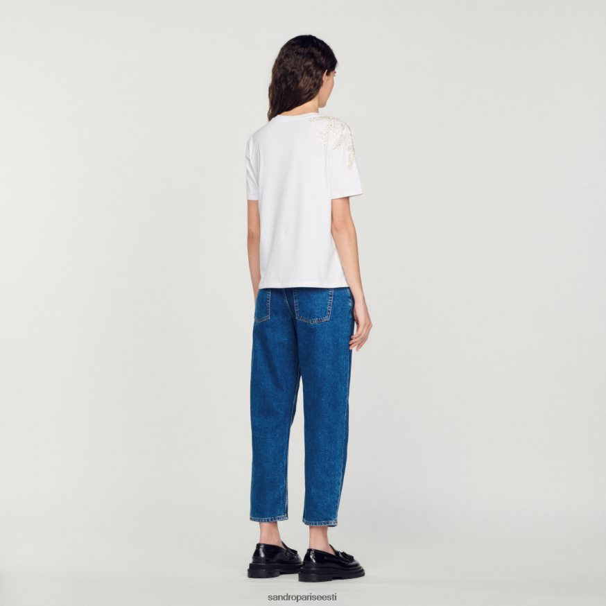 Sandro Paris kehakate naised kiviga kaunistatud t-särk BN4RF150 valge