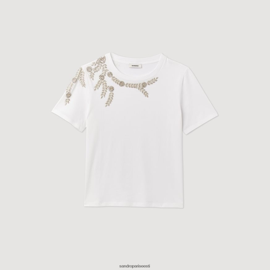 Sandro Paris kehakate naised kiviga kaunistatud t-särk BN4RF150 valge