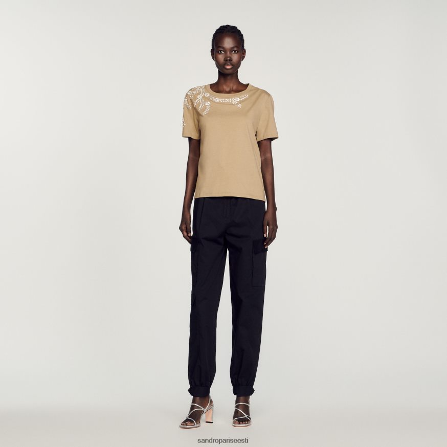 Sandro Paris kehakate naised kiviga kaunistatud t-särk BN4RF151 oliiviroheline