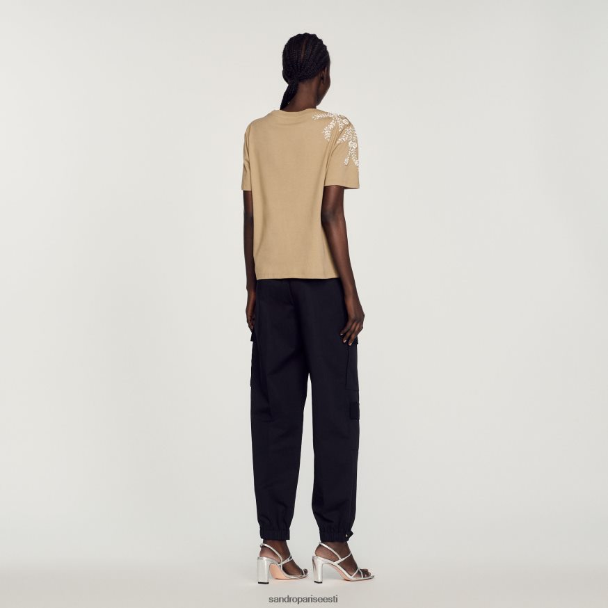 Sandro Paris kehakate naised kiviga kaunistatud t-särk BN4RF151 oliiviroheline