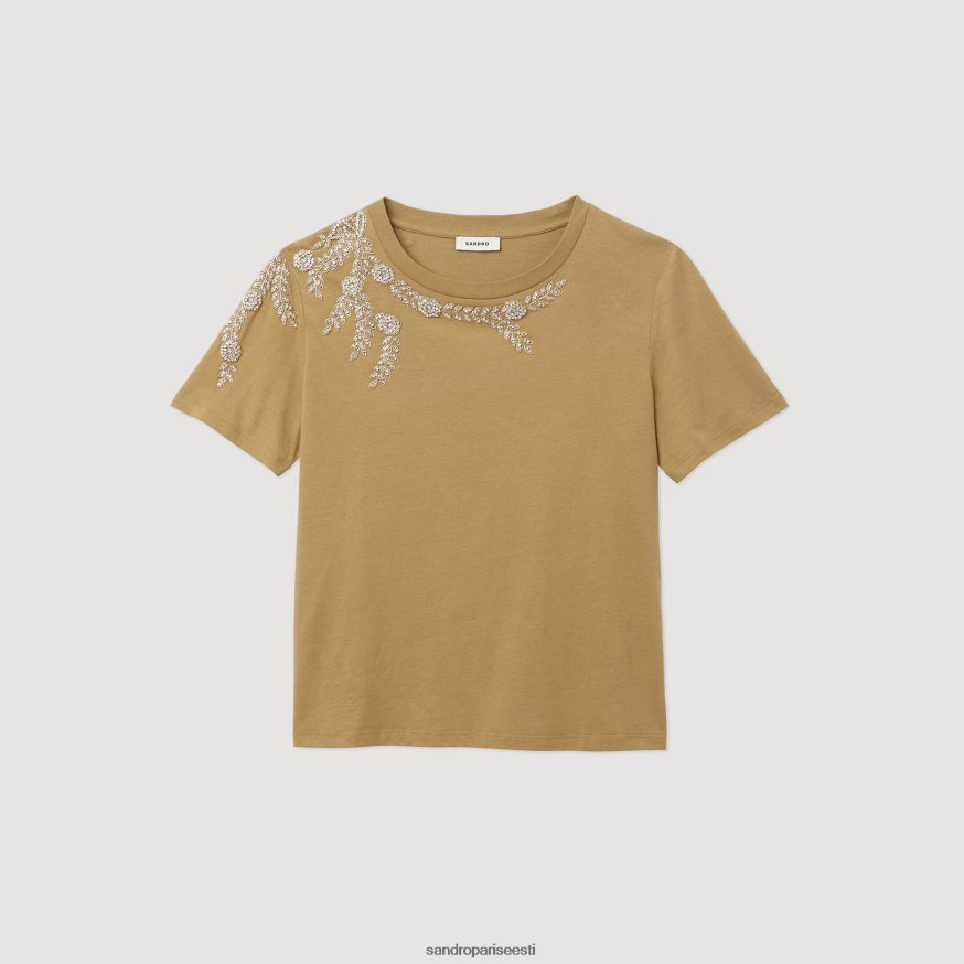 Sandro Paris kehakate naised kiviga kaunistatud t-särk BN4RF151 oliiviroheline