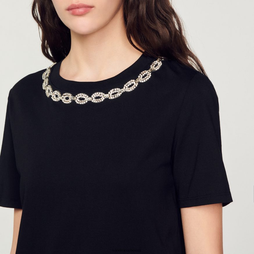 Sandro Paris kehakate naised orgaanilisest puuvillast ehtega kraega T-särk BN4RF114 must