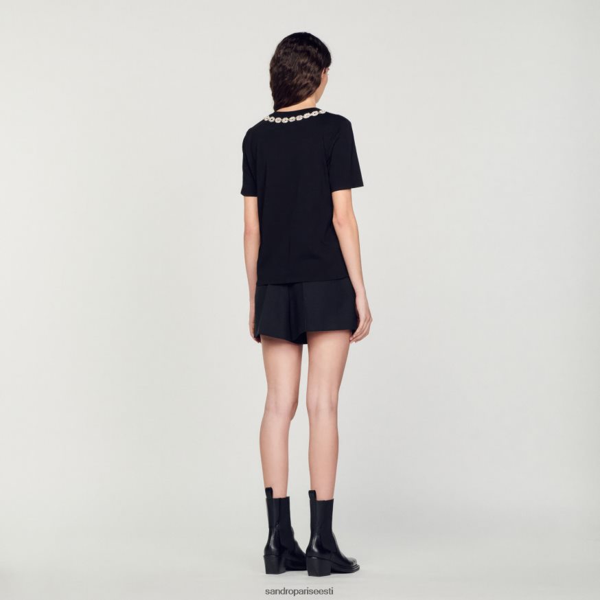 Sandro Paris kehakate naised orgaanilisest puuvillast ehtega kraega T-särk BN4RF114 must