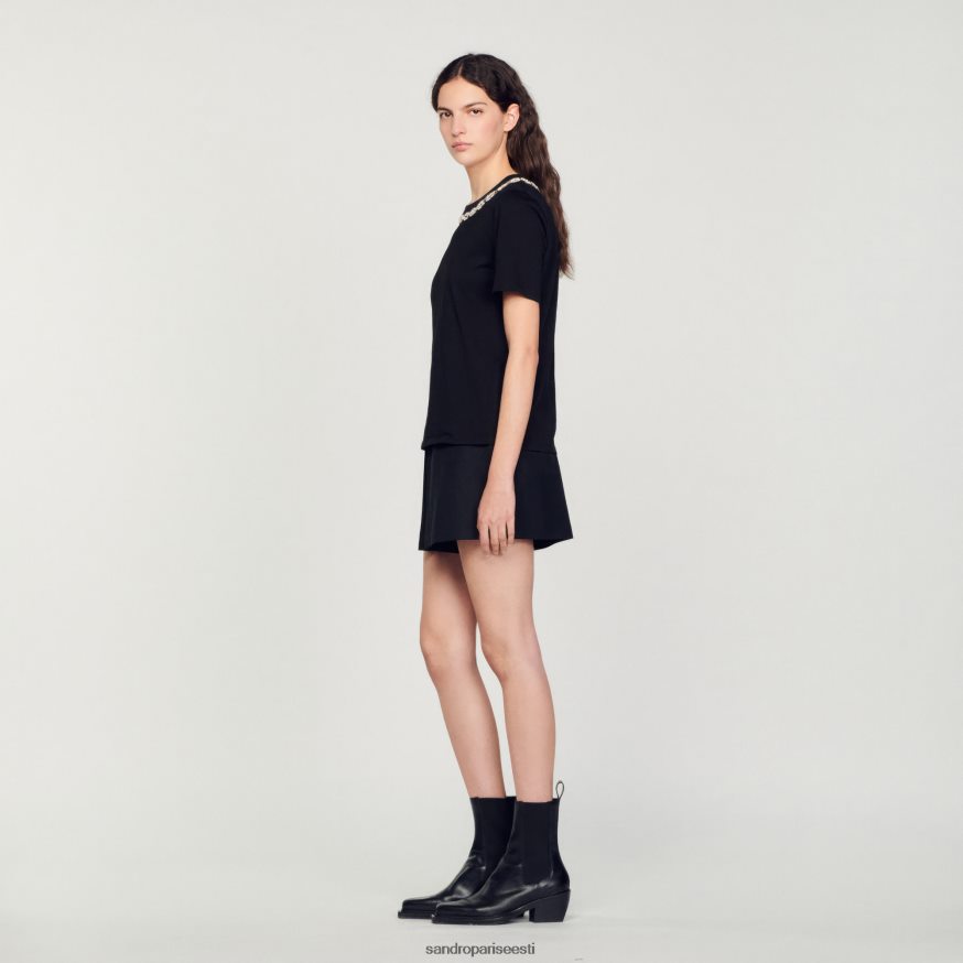 Sandro Paris kehakate naised orgaanilisest puuvillast ehtega kraega T-särk BN4RF114 must