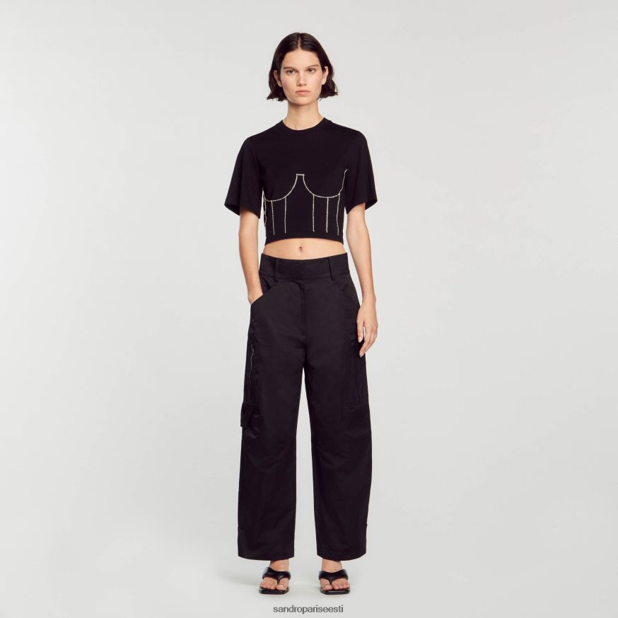 Sandro Paris kehakate naised strassikivist rinnaka disainiga t-särk BN4RF30 must