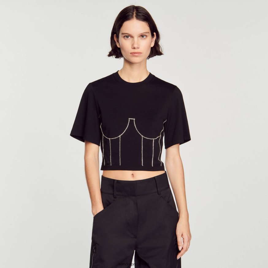 Sandro Paris kehakate naised strassikivist rinnaka disainiga t-särk BN4RF30 must