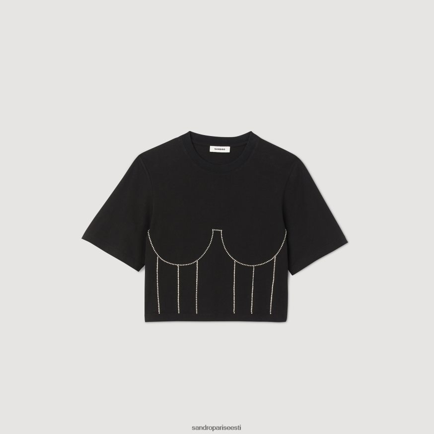 Sandro Paris kehakate naised strassikivist rinnaka disainiga t-särk BN4RF30 must
