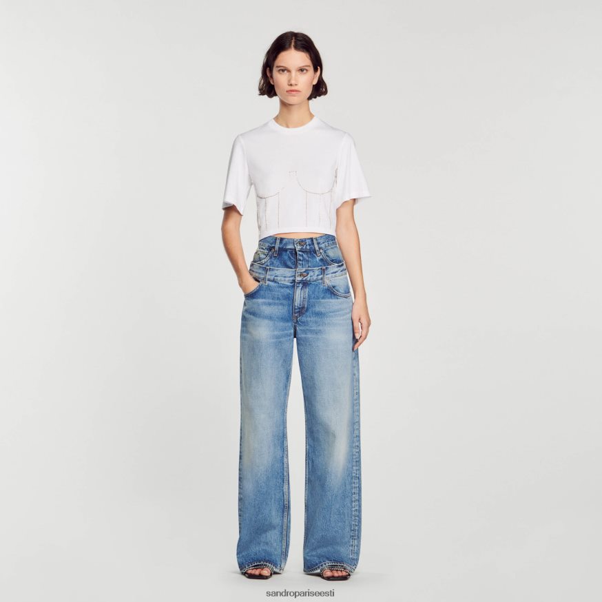 Sandro Paris kehakate naised strassikivist rinnaka disainiga t-särk BN4RF39 valge