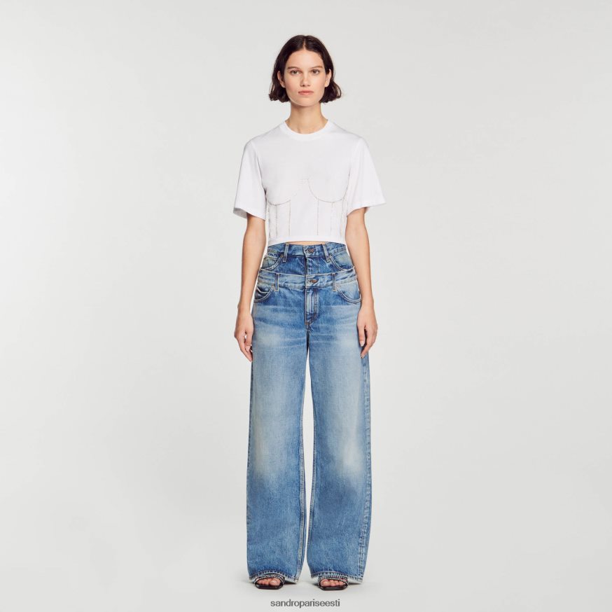 Sandro Paris kehakate naised strassikivist rinnaka disainiga t-särk BN4RF39 valge