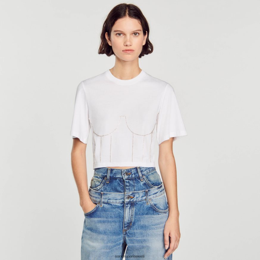 Sandro Paris kehakate naised strassikivist rinnaka disainiga t-särk BN4RF39 valge