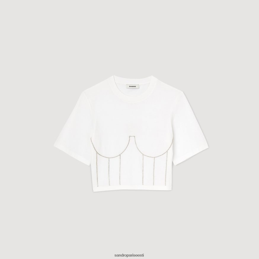 Sandro Paris kehakate naised strassikivist rinnaka disainiga t-särk BN4RF39 valge