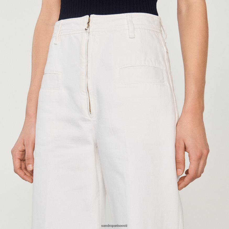 Sandro Paris kehakate naised laia säärega lõuendist püksid BN4RF274 valge