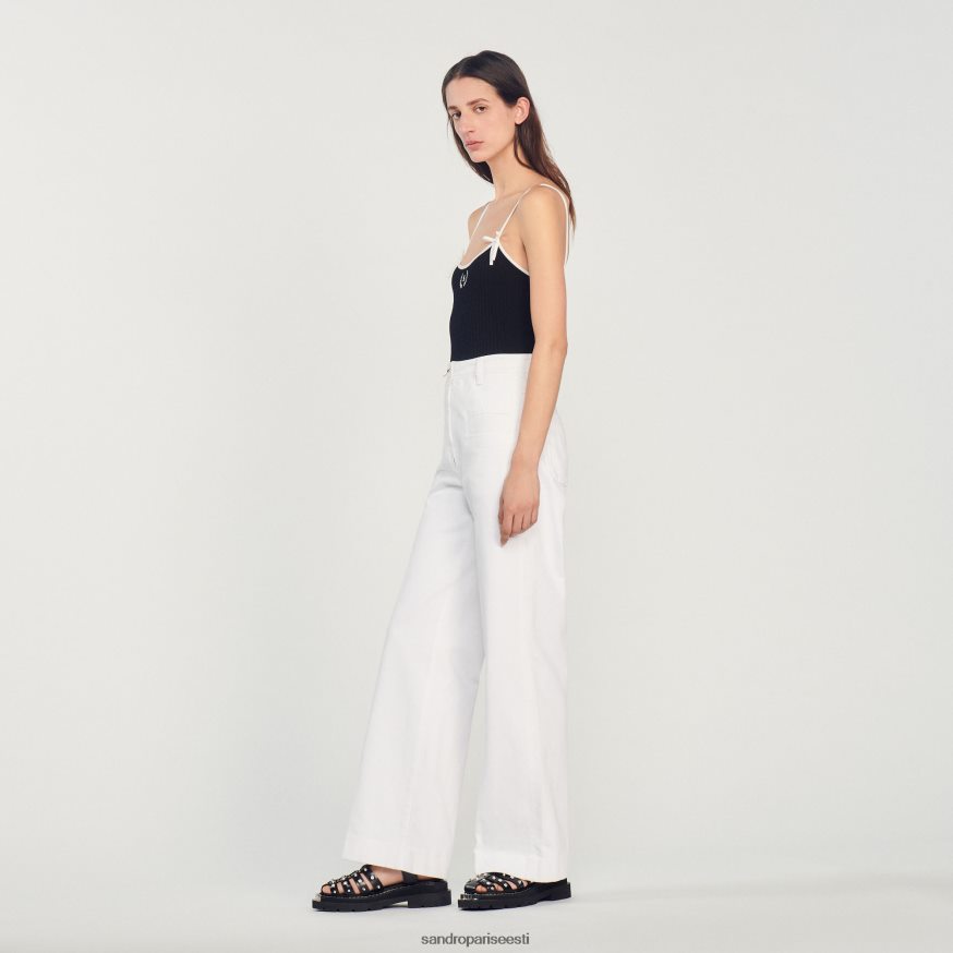 Sandro Paris kehakate naised laia säärega lõuendist püksid BN4RF274 valge