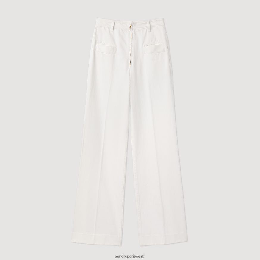 Sandro Paris kehakate naised laia säärega lõuendist püksid BN4RF274 valge