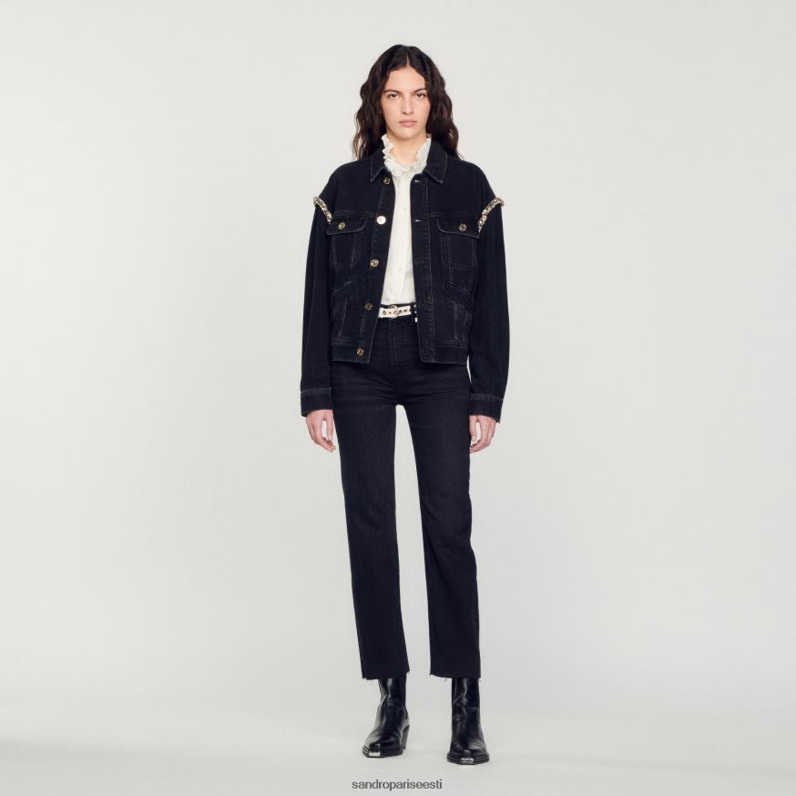 Sandro Paris kehakate naised sirge lõikega töötlemata äärtega teksad BN4RF158 must