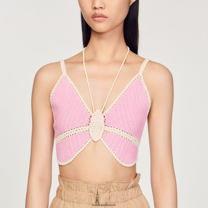 Sandro Paris kehakate naised heegeldatud liblikas topp BN4RF154 roosa