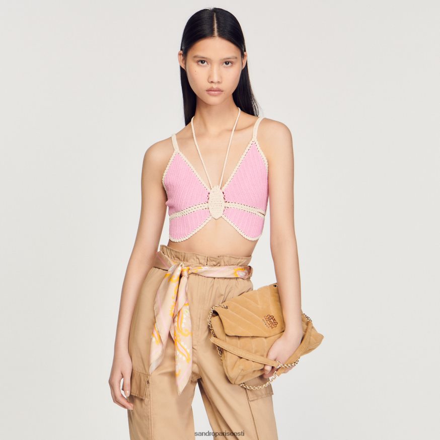 Sandro Paris kehakate naised heegeldatud liblikas topp BN4RF154 roosa