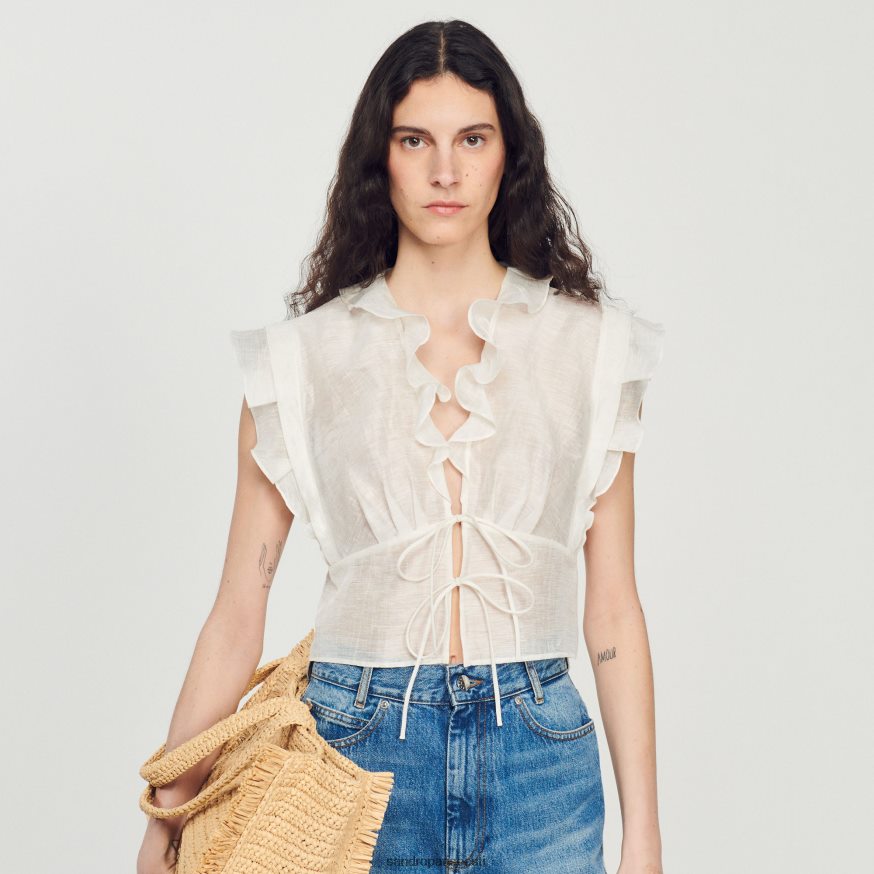 Sandro Paris kehakate naised kõhtu paljastav top BN4RF102 valge