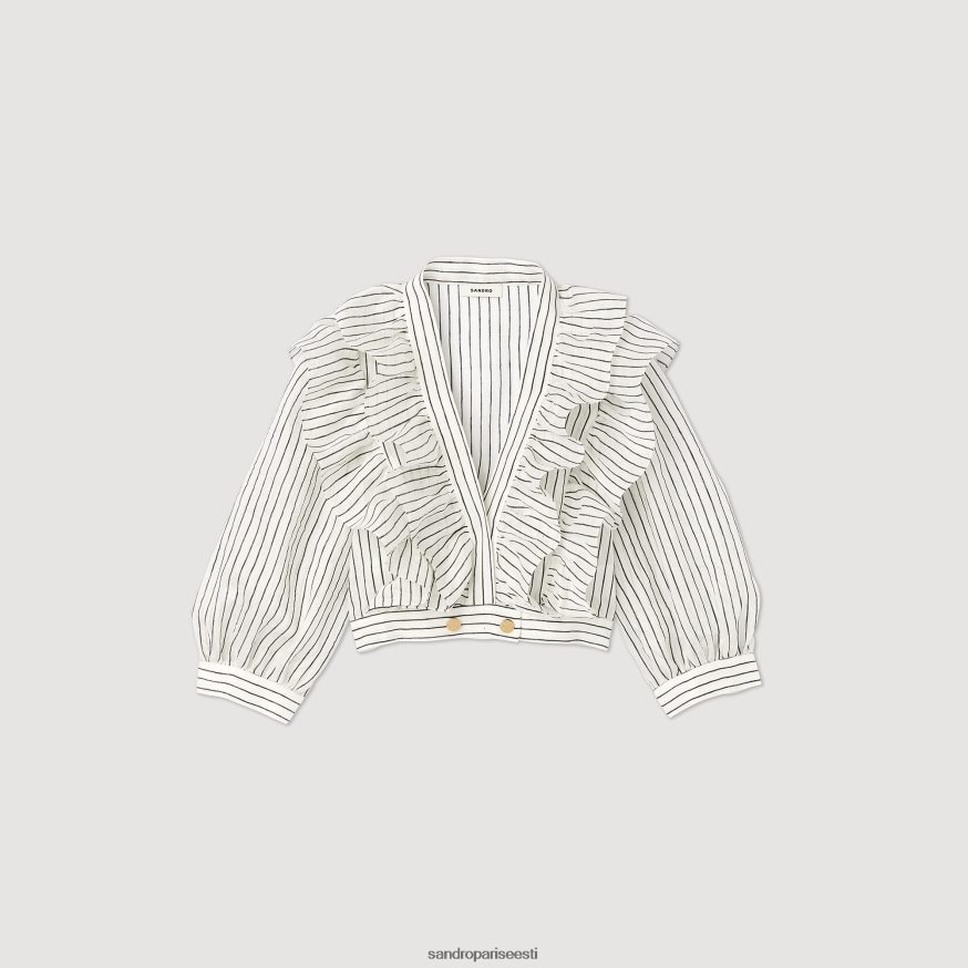 Sandro Paris kehakate naised kärbitud linane triipudega topp BN4RF338 valge must