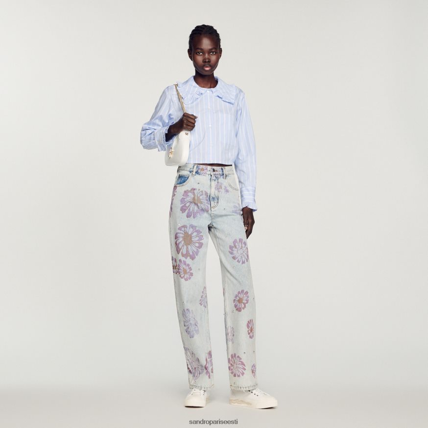 Sandro Paris kehakate naised kärbitud särk suure kraega BN4RF315 valge/sinine