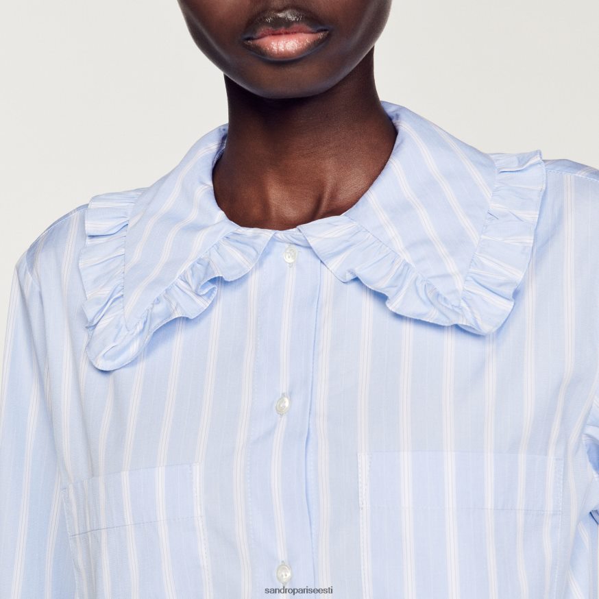 Sandro Paris kehakate naised kärbitud särk suure kraega BN4RF315 valge/sinine