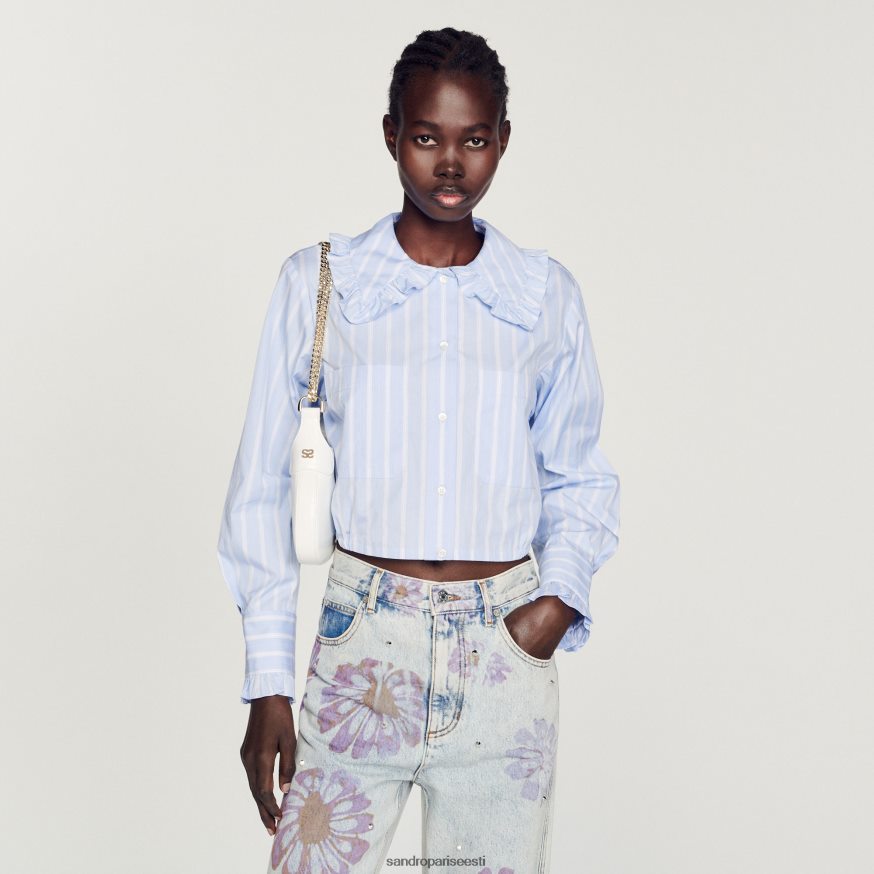 Sandro Paris kehakate naised kärbitud särk suure kraega BN4RF315 valge/sinine